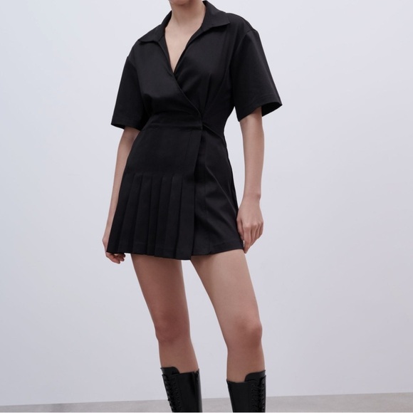 Zara Stretch Poplin Dress in Black - Picture 1 of 8